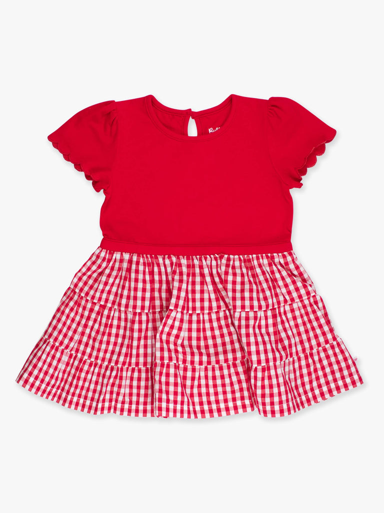 RuffleButts + RuggedButts - Girls Classic Red Gingham Short Sleeve Tiered Dress
: Red / 4T