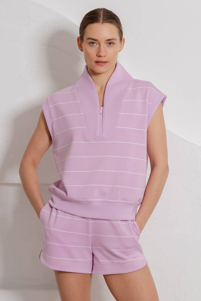 Rae Mode - MODAL SCUBA STRIPE LUXE V-NECK SLEEVELESS TOP: Brink Pink/Cream / S-M-L(2-2-2)