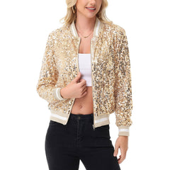 Anna Kaci Wholesale - Game Day Sequin Bomber Jacket with Ribbed Trim and Front Zip: Red / XXL 20-22