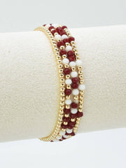 MiMi Wholesale - CB2285 4 Piece CCB Glass Bead Stretch Bracelet Set: Red White