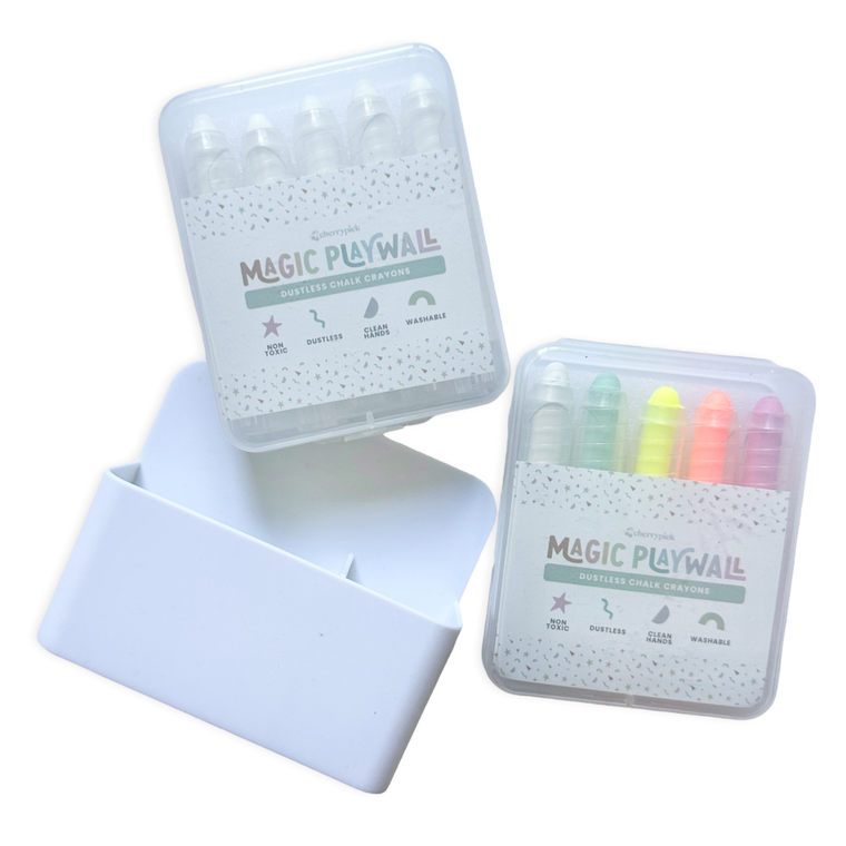 Cherrypick - Dustless Chalk Crayons + Magnetic Holder Bundle for Magic Playwall: White