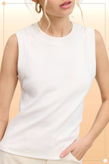 La Miel - HUT7340-Basic Ribbed Sleeveless Crew Mock Neck Tank Top: Marble / S