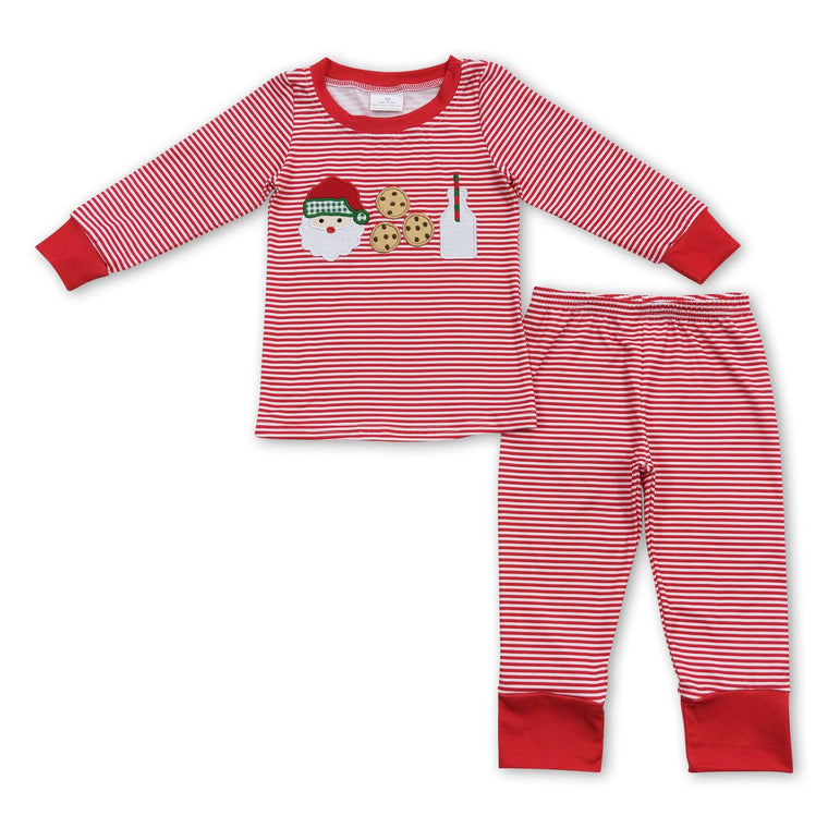 Yawoo Garments - Santa cookie milk red stripe kids boy Christmas pajamas: 2T
