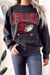 Rustee Clothing - NEBRASKA FOOTBALL MINERAL GRAPHIC TERRY SWEATSHIRT: GREY