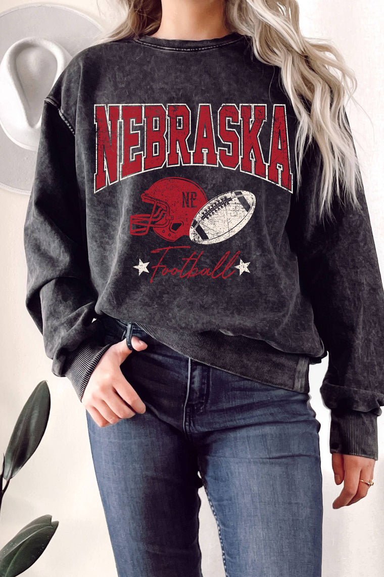 Rustee Clothing - NEBRASKA FOOTBALL MINERAL GRAPHIC TERRY SWEATSHIRT: BLACK