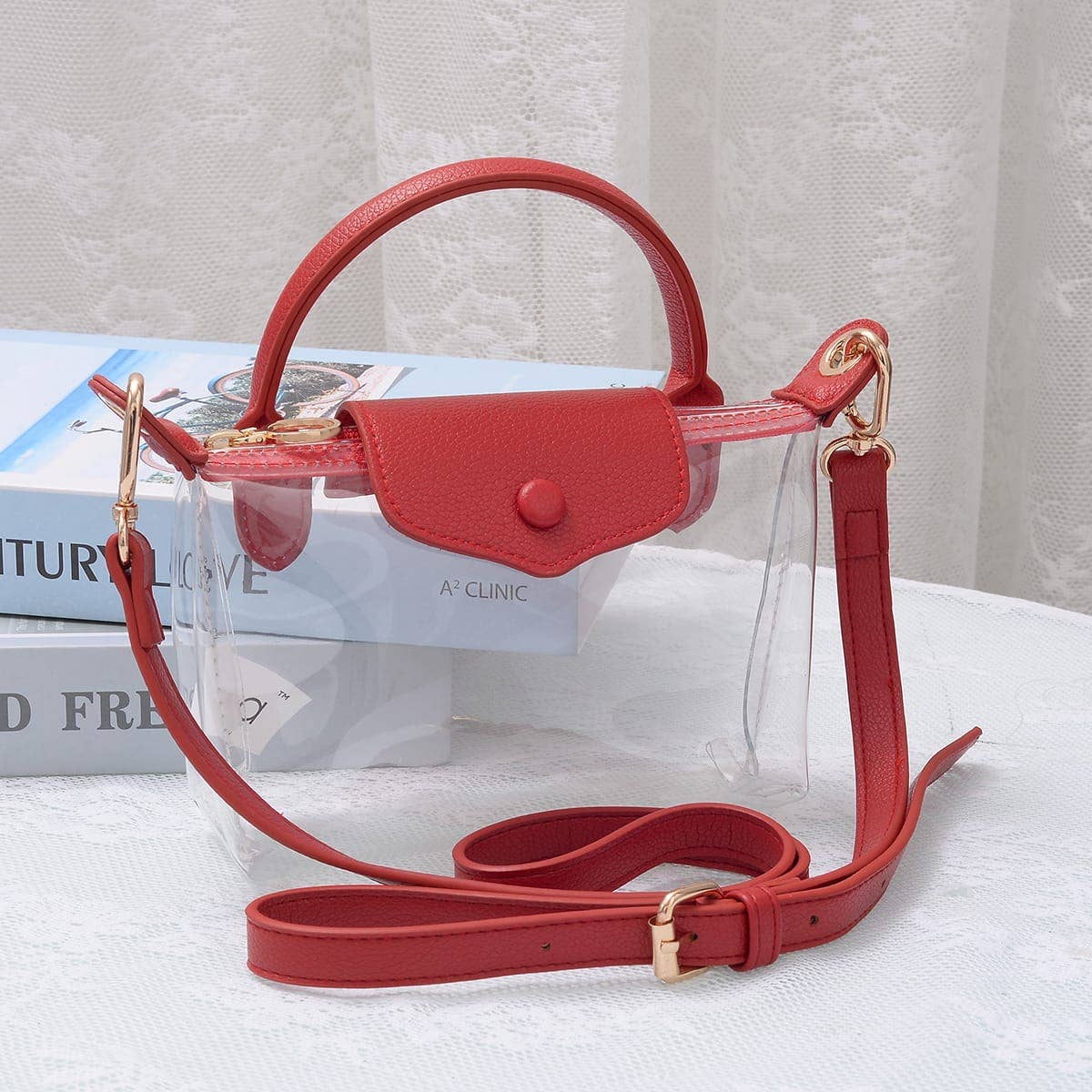 MiMi Wholesale - CB781 Gladys Clear Gameday Mini Crossbody Bag: Red