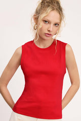 La Miel - HUT7340-Basic Ribbed Sleeveless Crew Mock Neck Tank Top: Marble / M