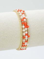 MiMi Wholesale - CB2285 4 Piece CCB Glass Bead Stretch Bracelet Set: Red White