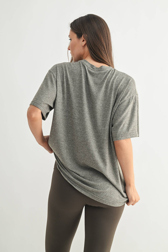 Mono B - Brushed Hacci Oversized Boyfriend Tee: 2TONE GREY / S:M:L (2:2:2)