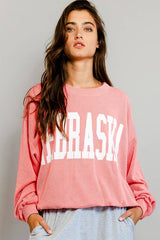 BUCKETLIST - T1770N 'NEBRASKA' Comfy Oversize Graphic Sweatshirt: Red / S-M-L (2-2-2)