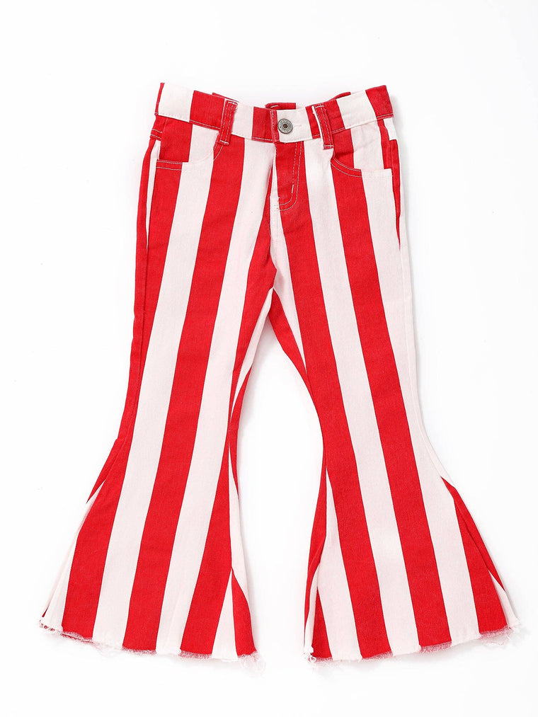 sassy kids palace - Red Stripe Girls Flare Jeans: 6-7T