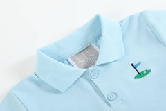 Lil Cactus - Light Blue Golf Hole Polo Shirt: 3T