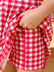 RuffleButts + RuggedButts - Girls Red Gingham Pleated Skirt Active Dress & Bike Short Set: Red / 8