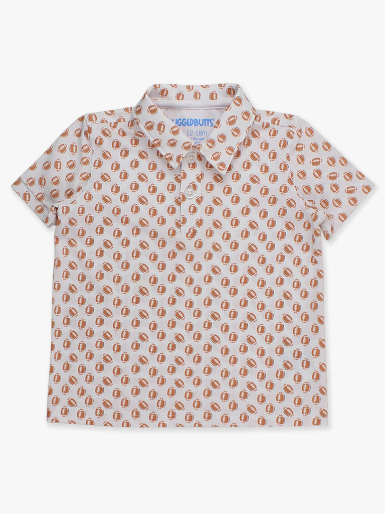 RuffleButts + RuggedButts - Boys Football Frenzy Knit Short Sleeve Performance Polo: White / 5
