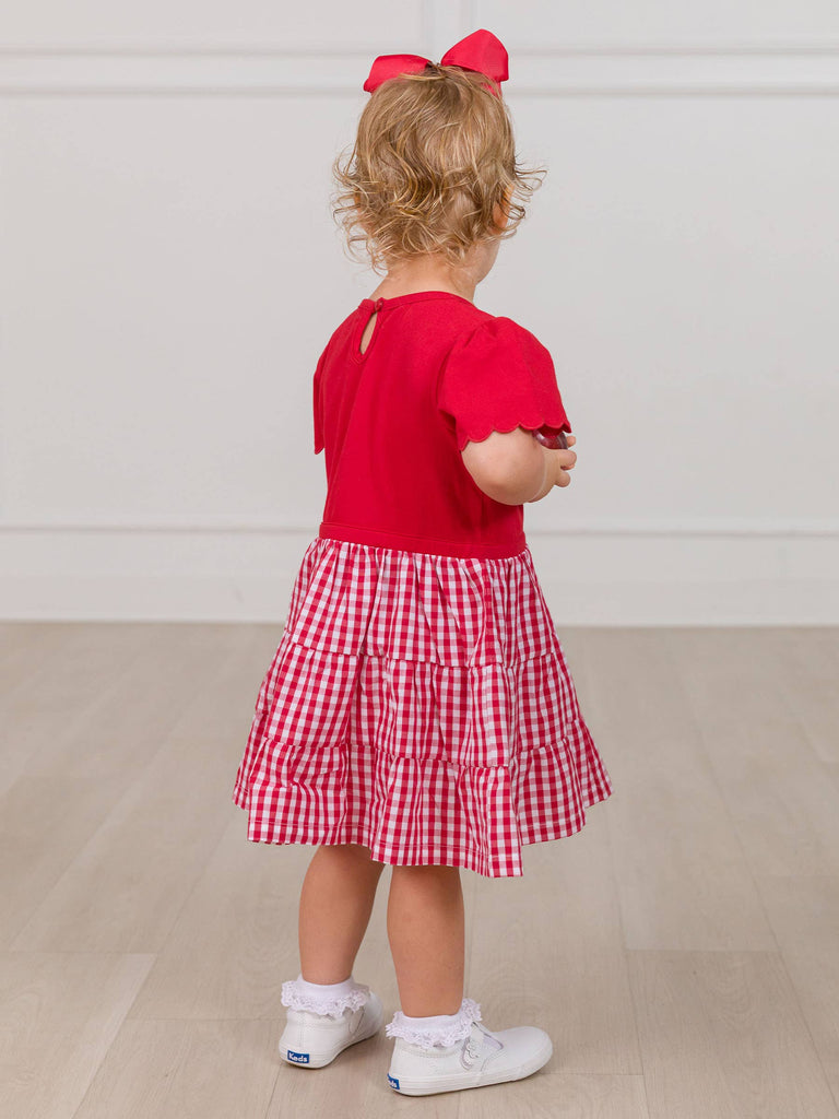 RuffleButts + RuggedButts - Girls Classic Red Gingham Short Sleeve Tiered Dress
: Red / 2T