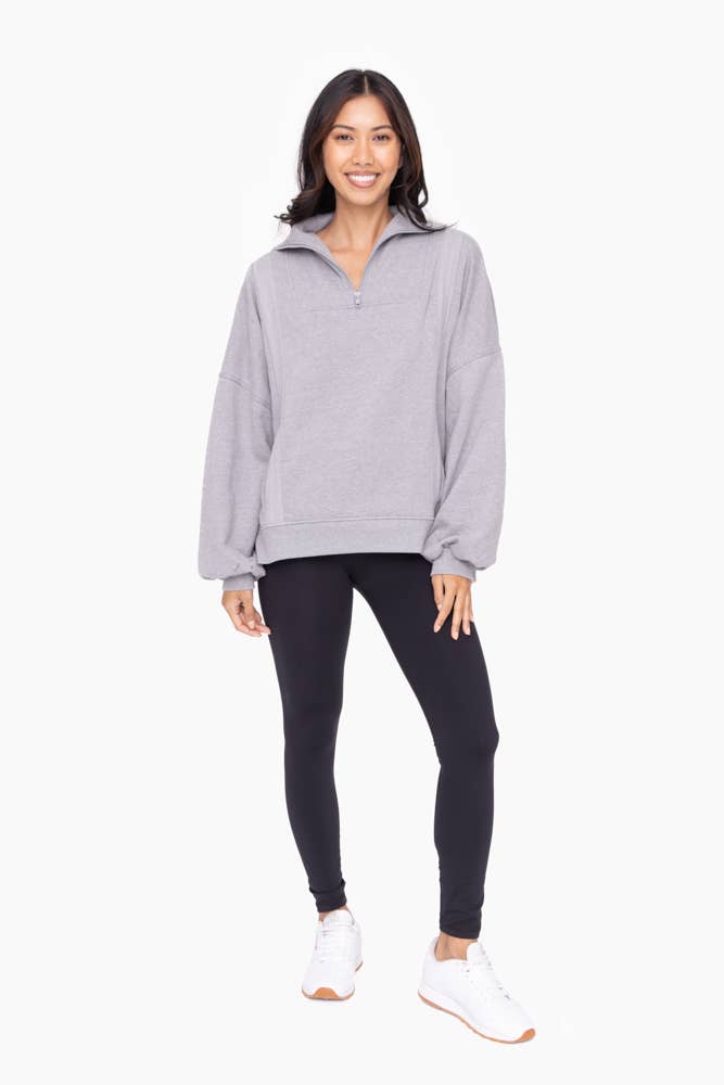 Mono B - Oversized Half Zip Pullover: HEATHER GREY / S:M:L (2:2:2)