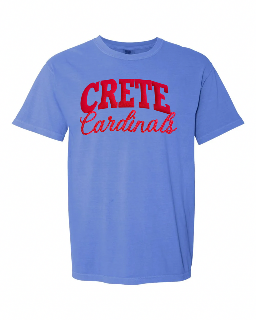 RED CRETE RED POLKA DOT CARDINALS - FLO BLUE TEE (YOUTH + ADULT)