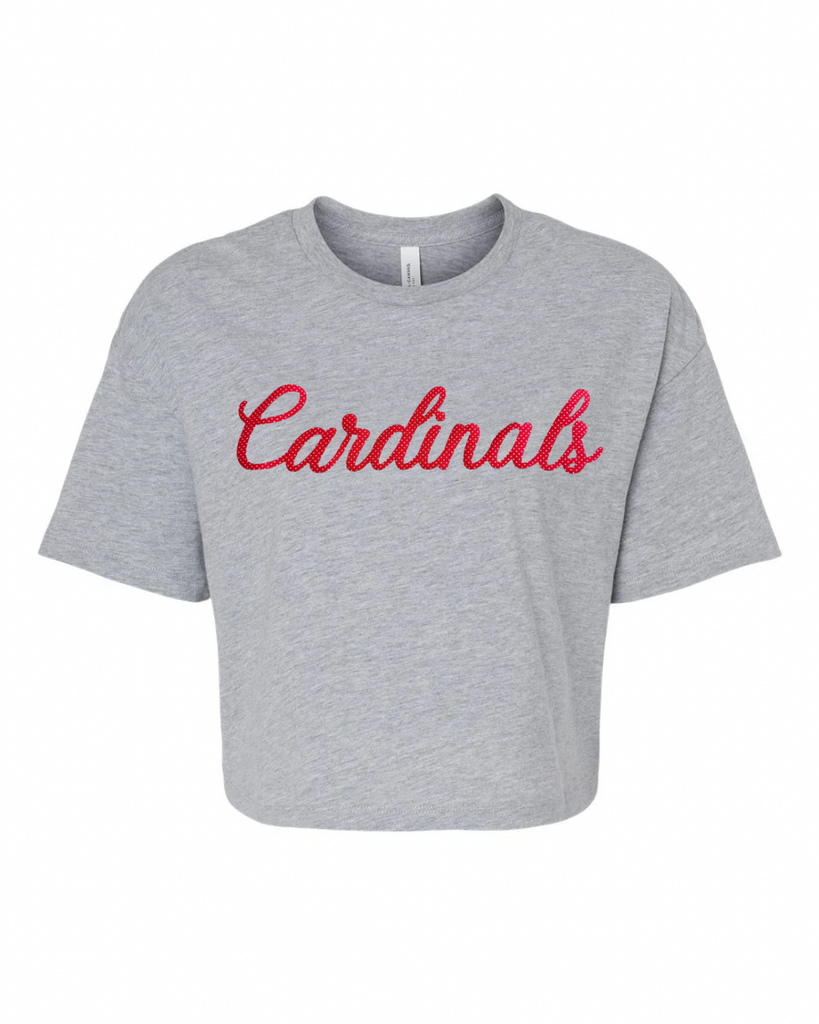 RED POLKA DOT CARDINALS - GREY CROP TEE