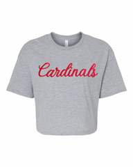 RED POLKA DOT CARDINALS - GREY CROP TEE