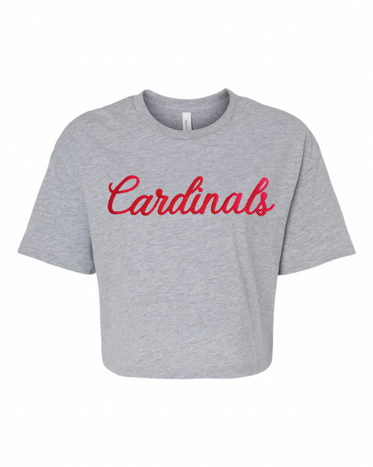 RED POLKA DOT CARDINALS - GREY CROP TEE