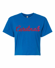RED POLKA DOT CARDINALS - BLUE CROP TEE