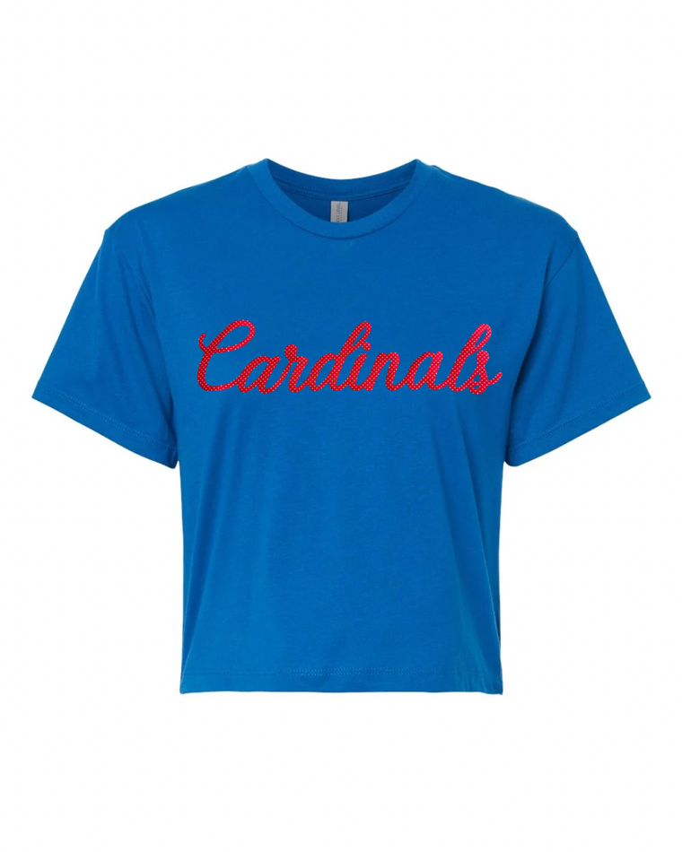RED POLKA DOT CARDINALS - BLUE CROP TEE