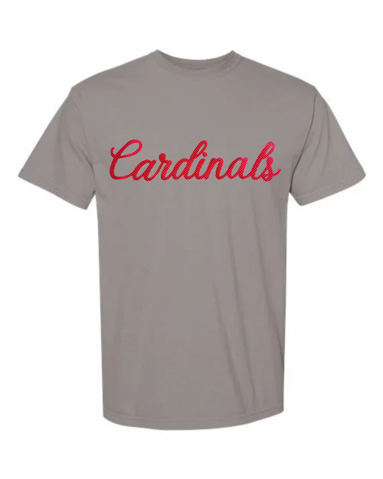 RED POLKA DOT CARDINALS - GREY TEE (YOUTH + ADULT)