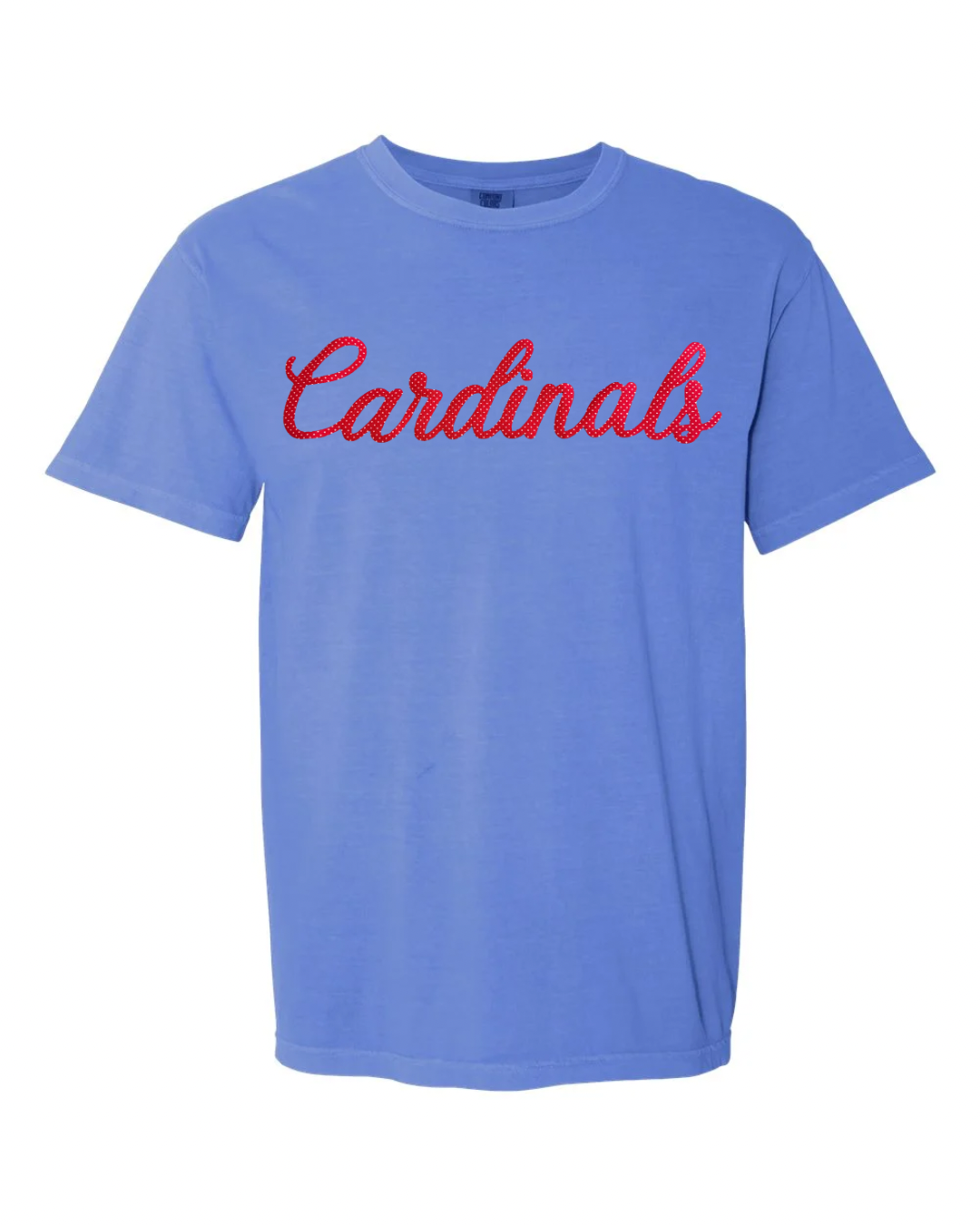 RED POLKA DOT CARDINALS - FLO BLUE TEE (YOUTH + ADULT)