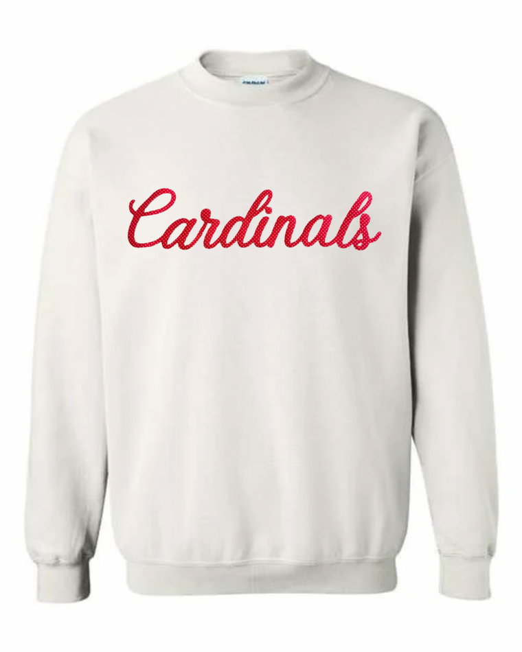 RED POLKA DOT CARDINALS - WHITE CREWNECK (YOUTH + ADULT)