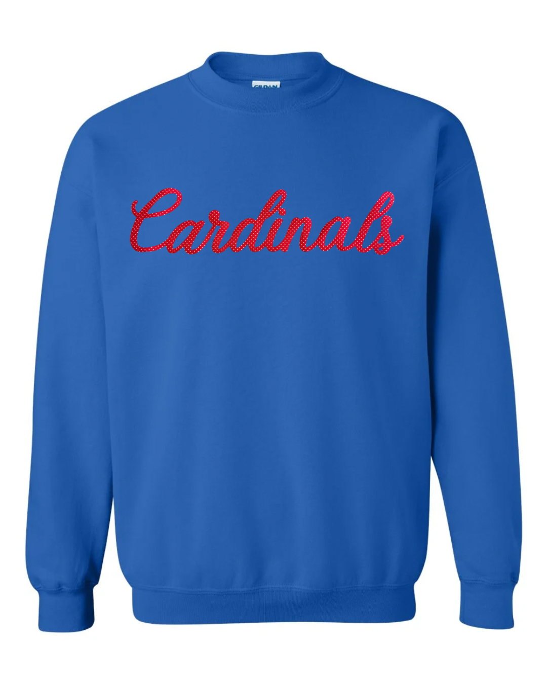 RED POLKA DOT CARDINALS - BLUE CREWNECK (YOUTH + ADULT)