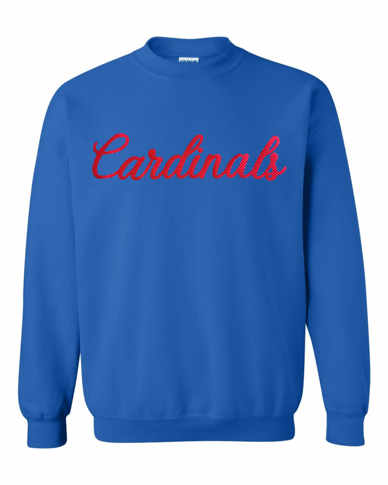RED POLKA DOT CARDINALS - BLUE CREWNECK (YOUTH + ADULT)