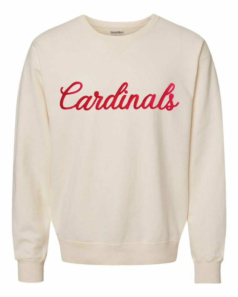 RED POLKA DOT CARDINALS - IVORY COMFORTWASH CREW