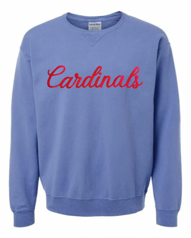 RED POLKA DOT CARDINALS - BLUE COMFORTWASH CREW