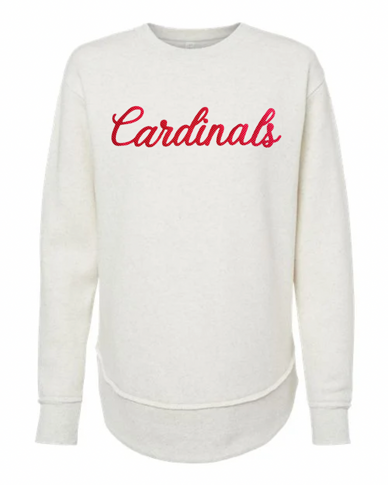 RED POLKA DOT CARDINALS - IVORY FLEECE LONG CREW