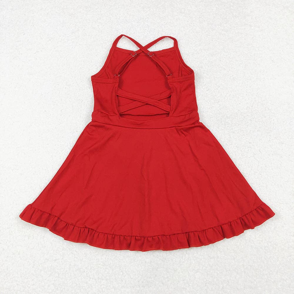 Aier Wholesale - Baby Girls Red Athletic Active Wear Knee Length Dresses: 7-8T