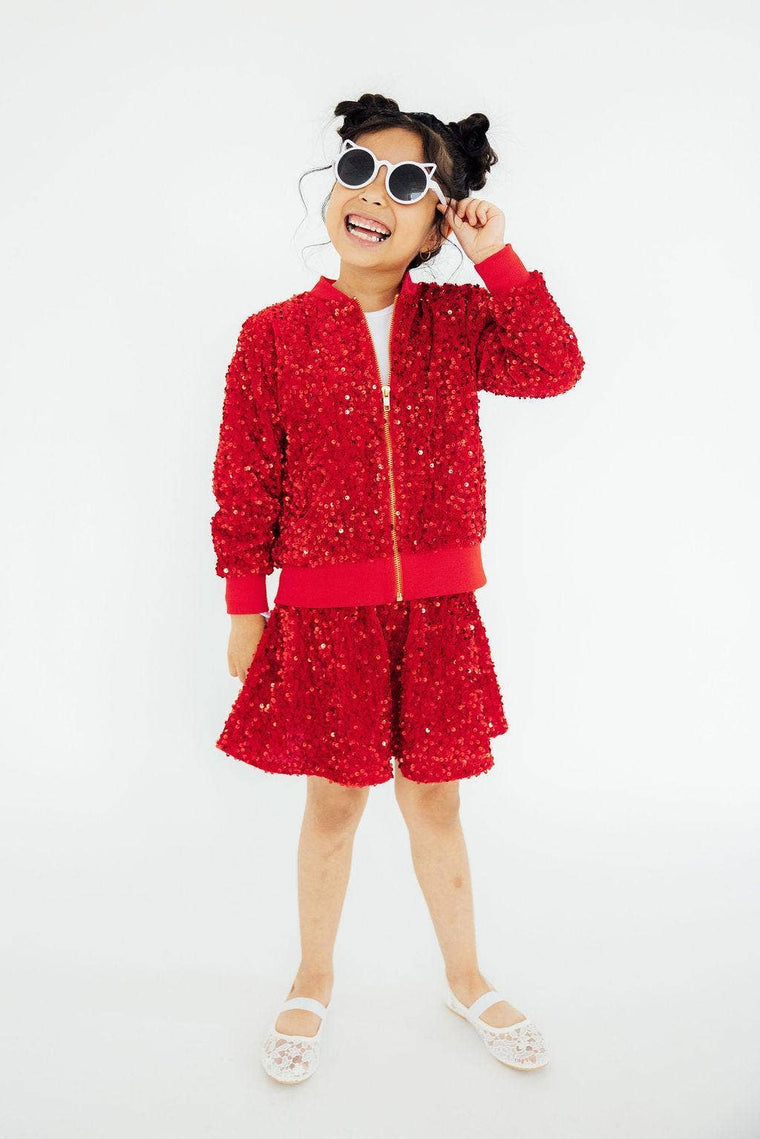 Mila & Rose - Red Velvet Sequin Twirl Skort: 4T