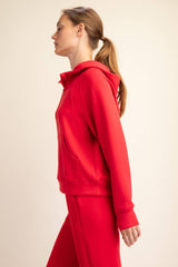 Rae Mode - MODAL SCUBA QUARTER ZIP HODDIE JACKET: True Red / S-M-L(2-2-2)