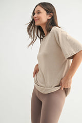Mono B - Brushed Hacci Oversized Boyfriend Tee: 2TONE GREY / S:M:L (2:2:2)