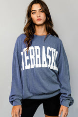 BUCKETLIST - T1770N 'NEBRASKA' Comfy Oversize Graphic Sweatshirt: Red / S-M-L (2-2-2)