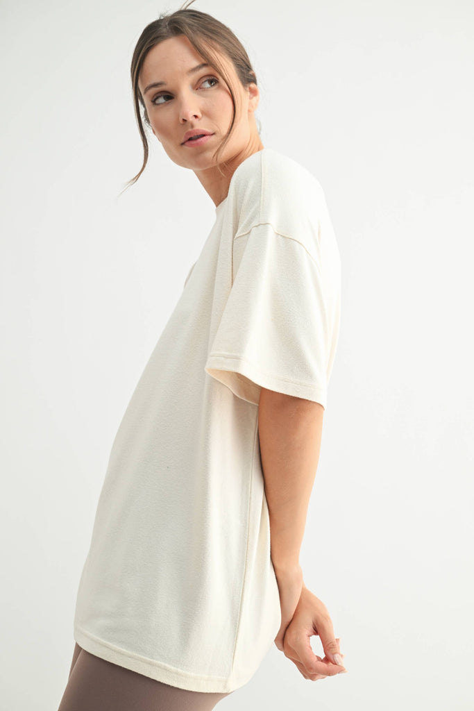 Mono B - Brushed Hacci Oversized Boyfriend Tee: 2TONE GREY / S:M:L (2:2:2)