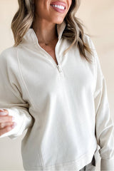 Pretty Bash - Quarter Zipped Neck Pullover Sweatshirt: White / M