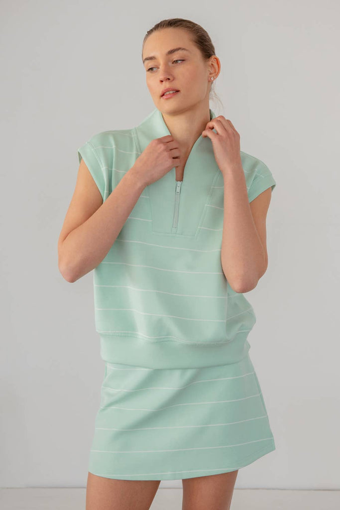 Rae Mode - MODAL SCUBA STRIPE LUXE V-NECK SLEEVELESS TOP: Brink Pink/Cream / S-M-L(2-2-2)