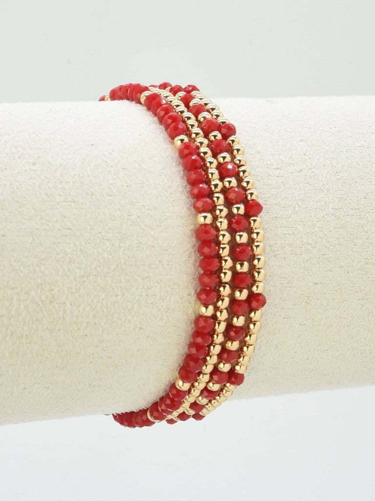 MiMi Wholesale - CB2285 4 Piece CCB Glass Bead Stretch Bracelet Set: Red White