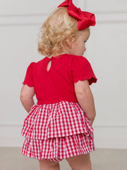 RuffleButts + RuggedButts - Baby Girls Classic Red Gingham Short Sleeve Skirted Romper: Red / 18-24m