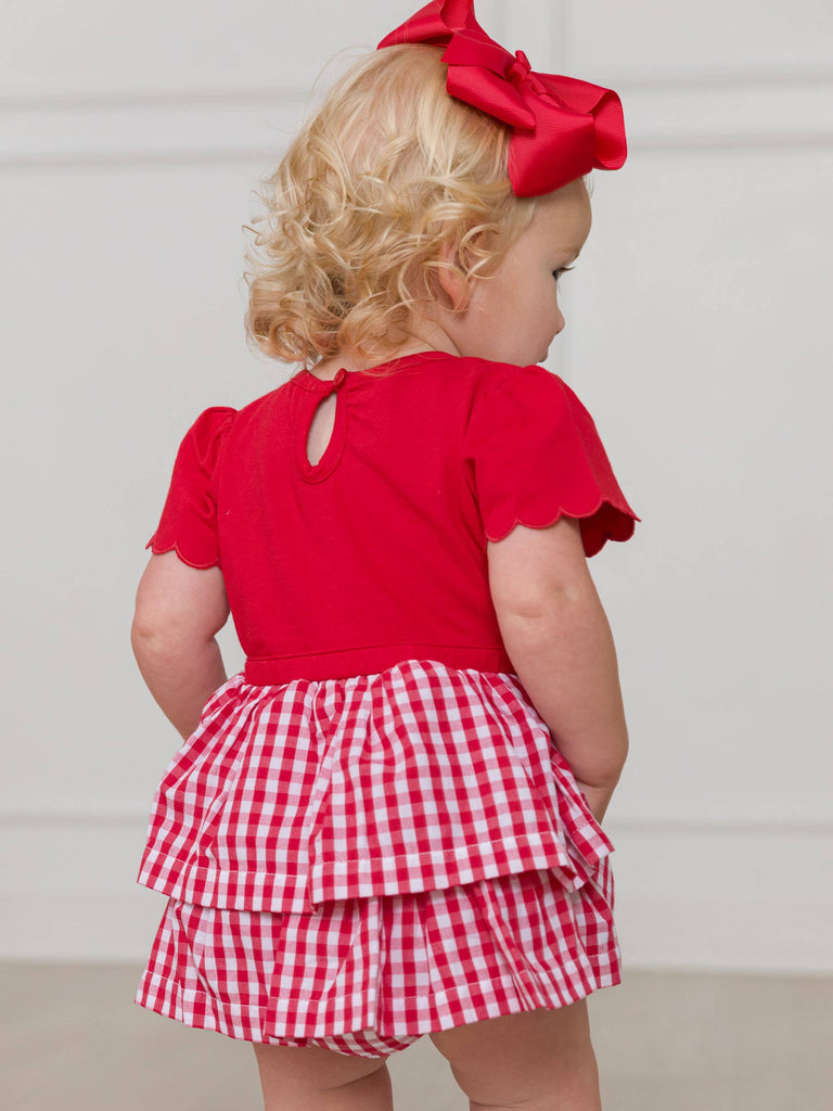 RuffleButts + RuggedButts - Baby Girls Classic Red Gingham Short Sleeve Skirted Romper: Red / 3-6m