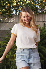 OAT COLLECTIVE - Basic Blank Ringer Top: NATURAL/RED / L
