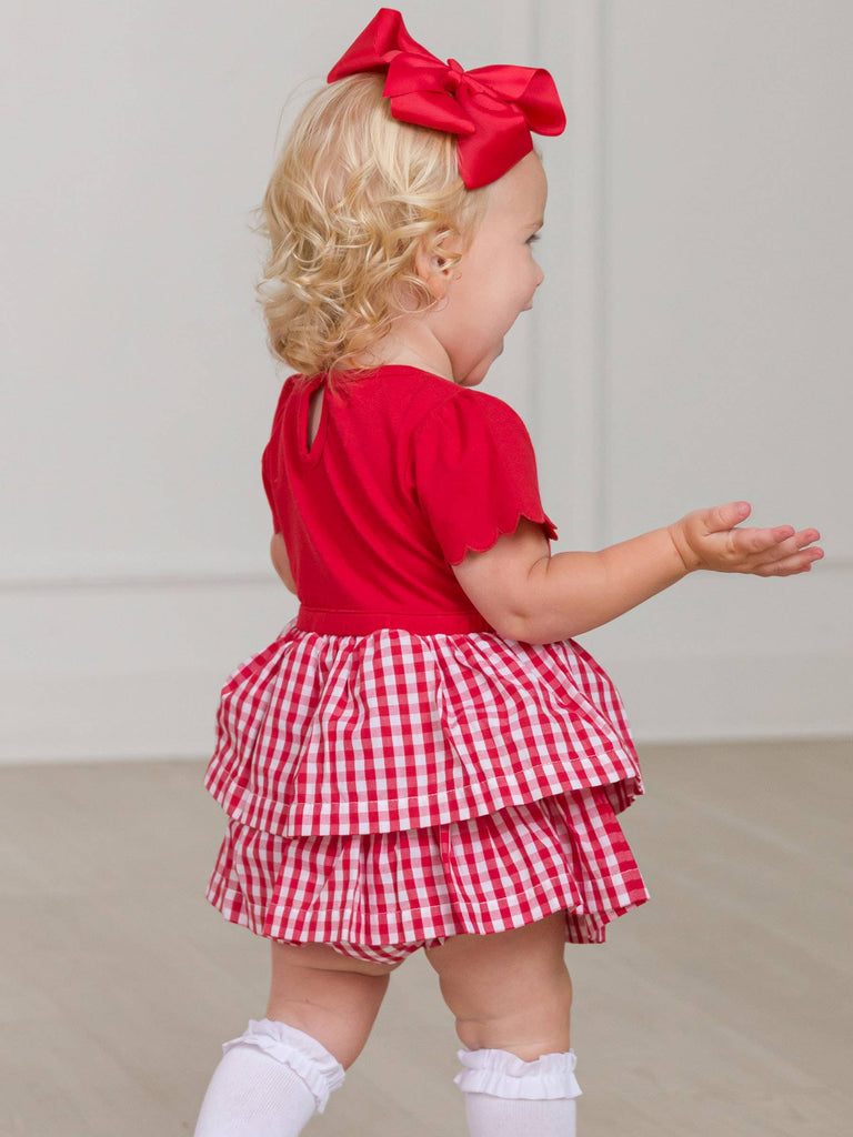 RuffleButts + RuggedButts - Baby Girls Classic Red Gingham Short Sleeve Skirted Romper: Red / 3-6m