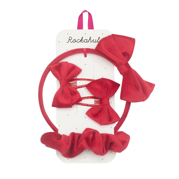 Rockahula Kids - Velvet Bow School Hair Set Red