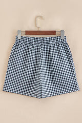 Lovesoft - Red Plaid Gingham Printed High Waist Shorts: Red Stripe / 100%Polyester / M