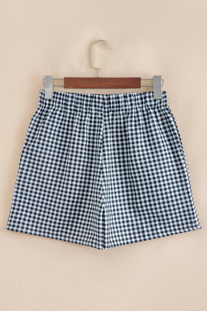 Lovesoft - Red Plaid Gingham Printed High Waist Shorts: Red Stripe / 100%Polyester / XL